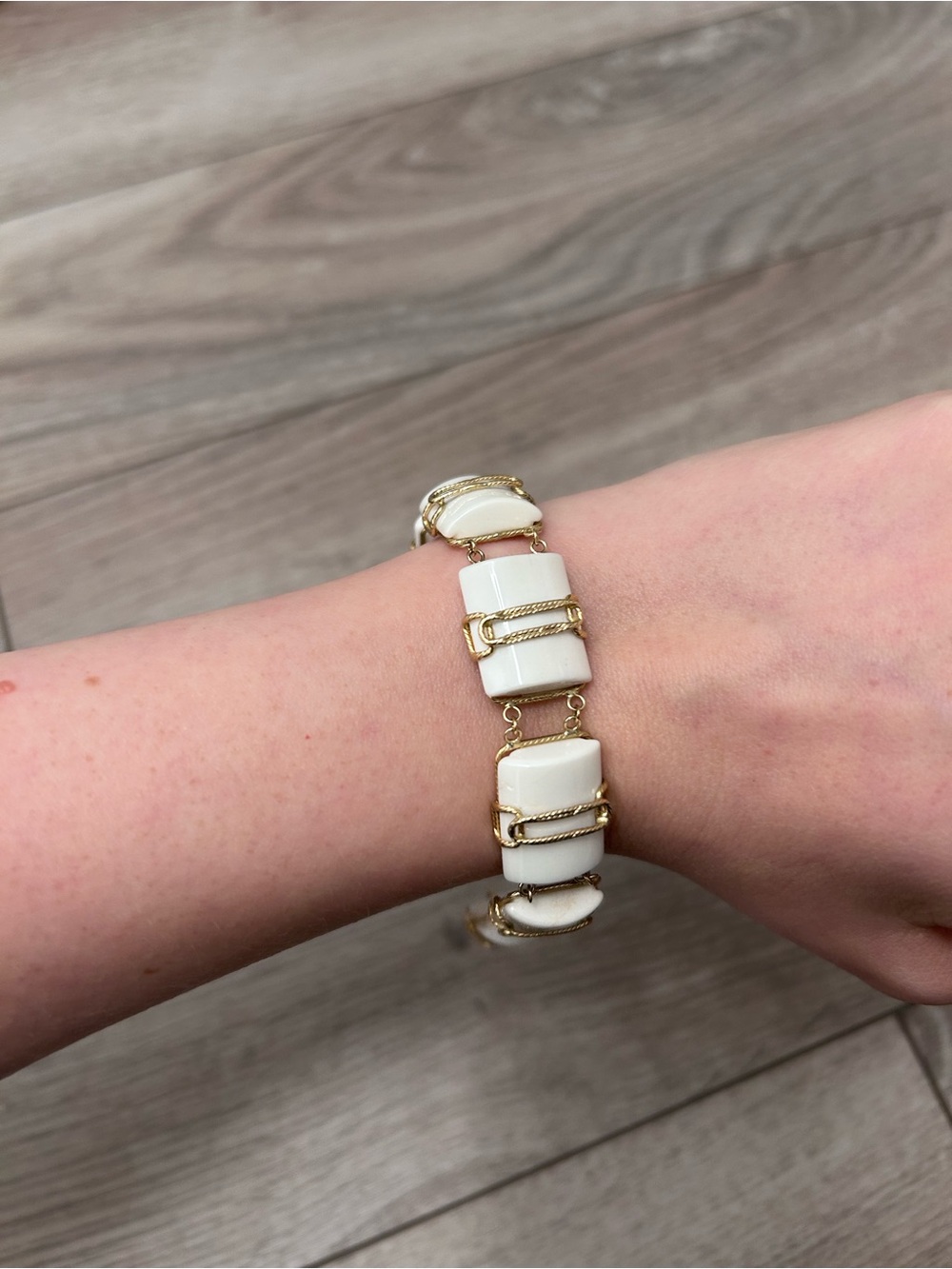 Milor 14kt Italy White and Gold Link Tile Bracelet Marble Style Link Gold Chain - Picture 7 of 9